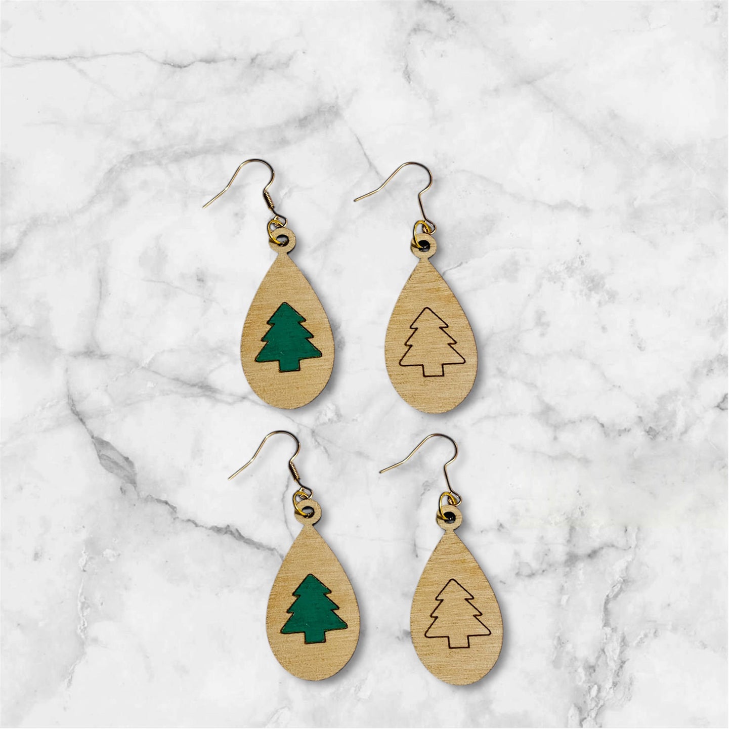Winter Christmas Tree Teardrop Earrings - Glowforge