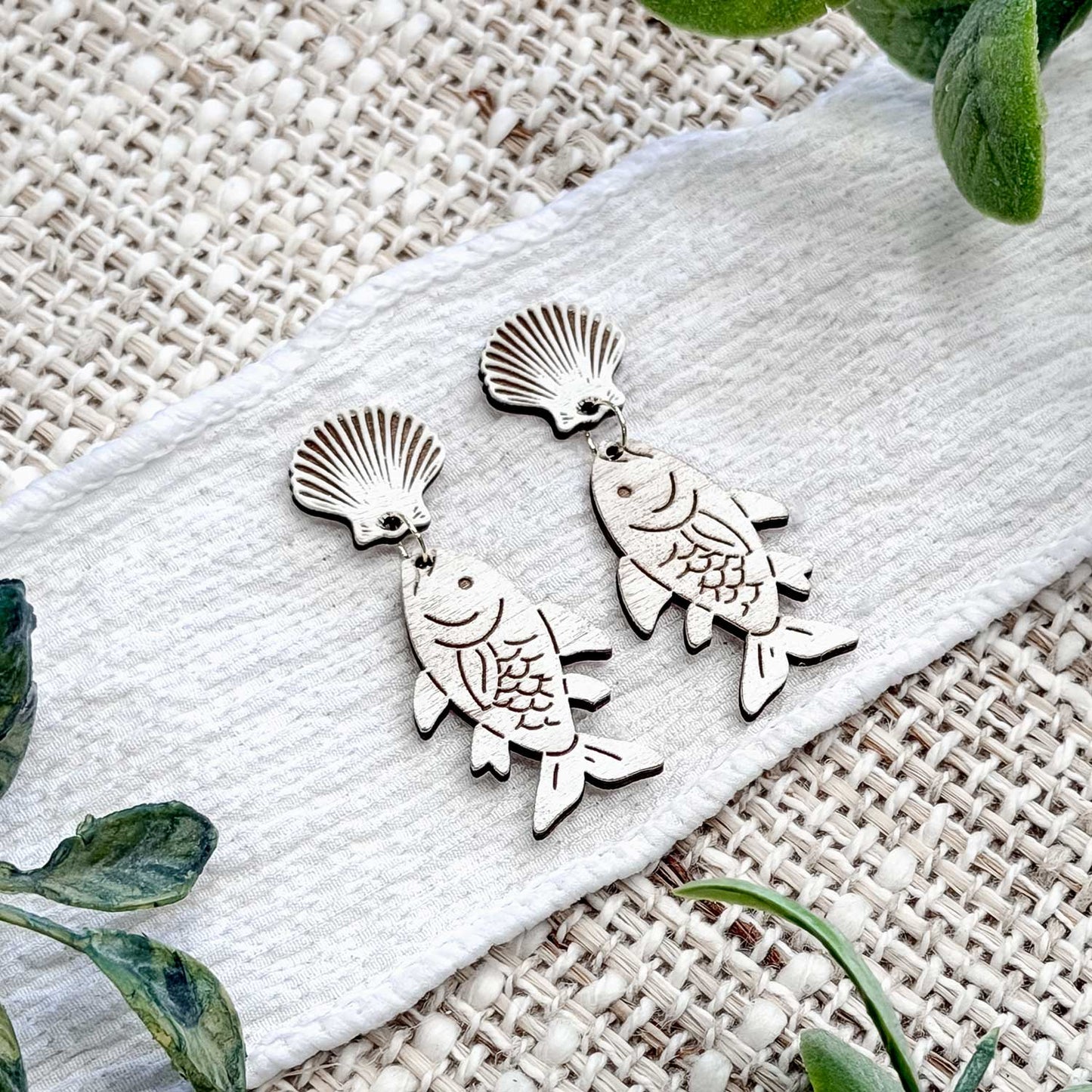 Coastal Shell Fish Dangle Earrings - Glowforge