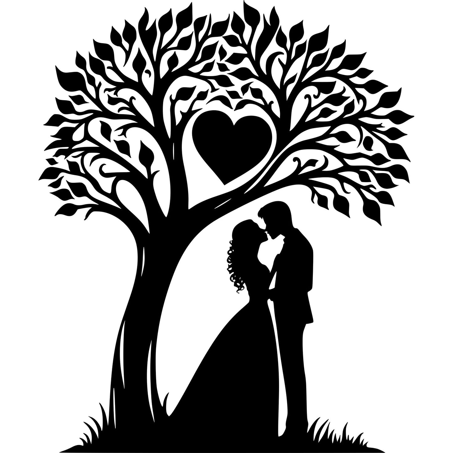 Couple Kissing Under the Tree Silhouette #4