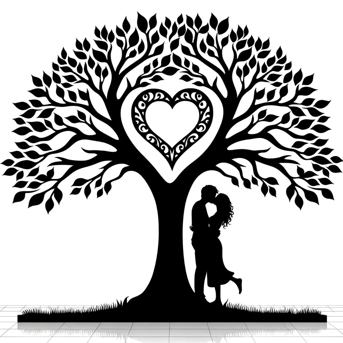 Couple Kissing Under the Tree Silhouette #1