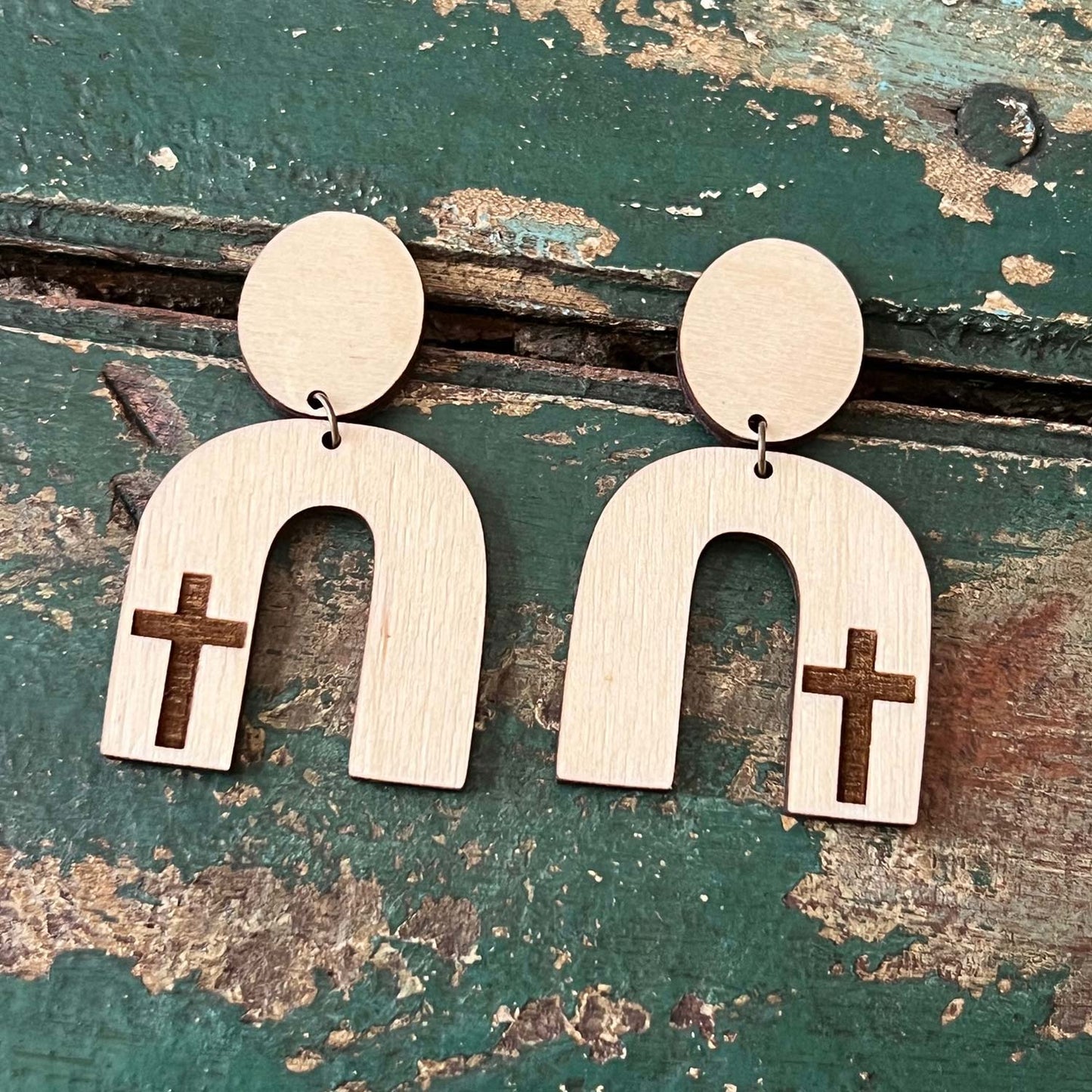 Cross Engraved Arch and Stud Earrings - Glowforge