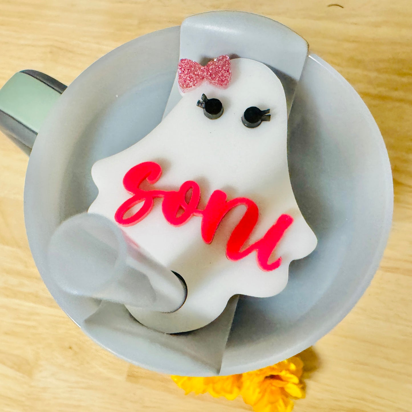 Cute Ghost with Bow Topper compatible with 30oz Stanley Tumbler - Glowforge