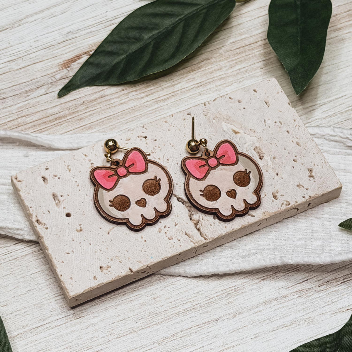 Cute Skull Bow Halloween Earrings - Glowforge