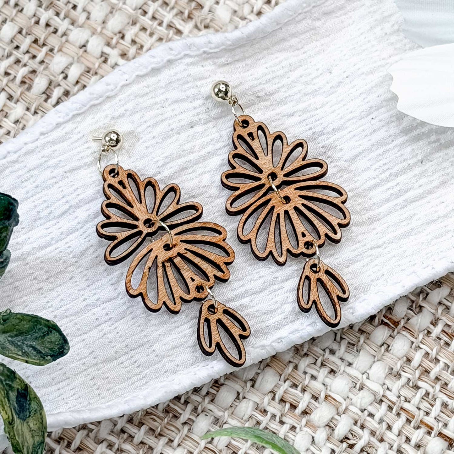 Detailed Floral Dangle Earrings with Accent Drop Set - Glowforge