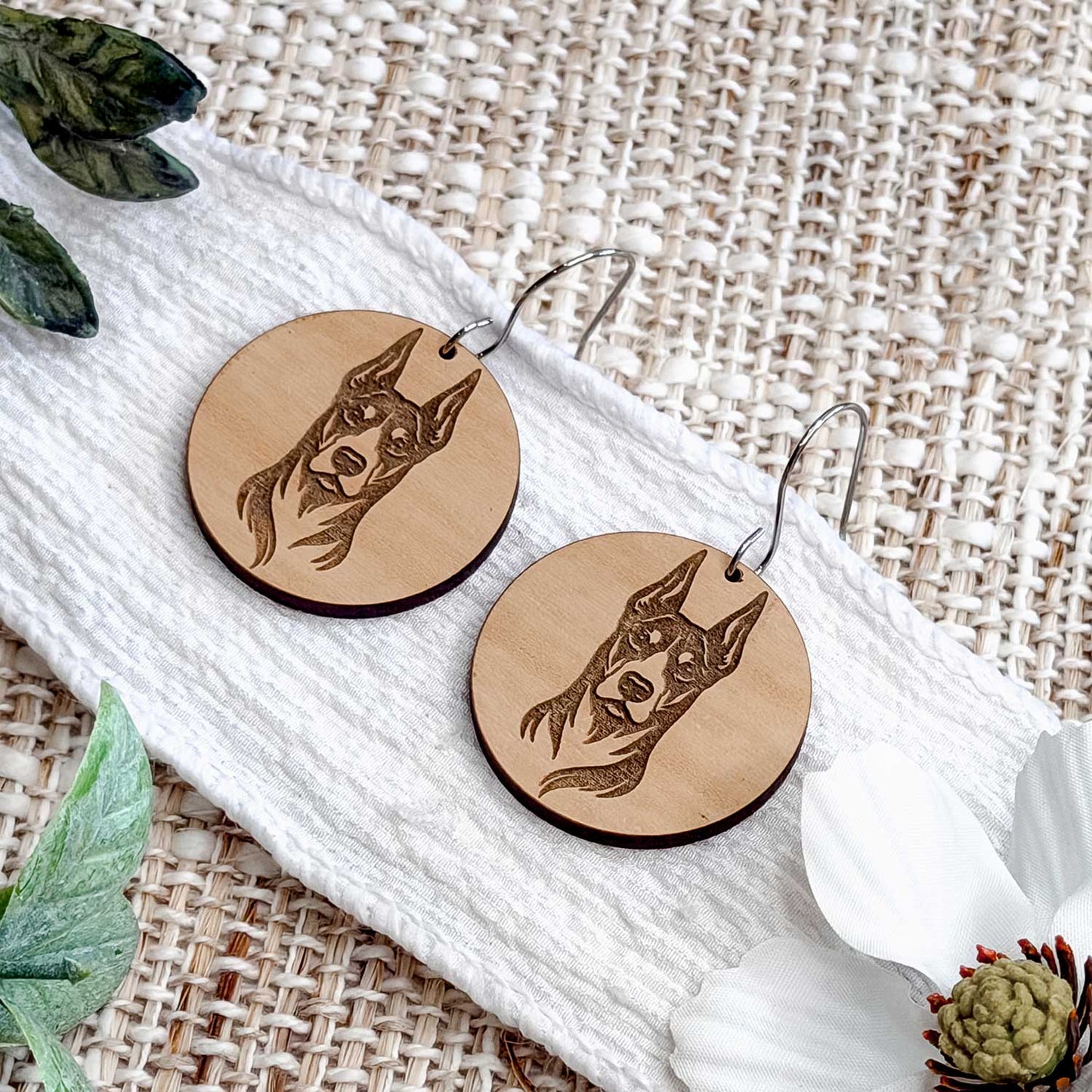 Doberman Pinscher Engraved Disc Earrings - Glowforge