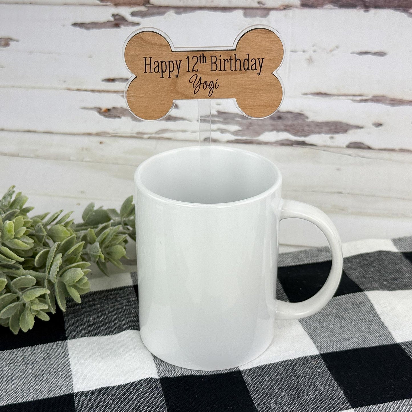 Dog Bone Cupcake or Cake Topper - Birthday Topper for Dog (Editable Text) - Glowforge