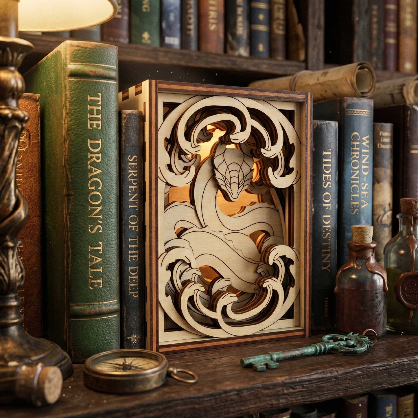 Dragon Fantasy Bookshelf Decor - Mini Diorama Display - Glowforge