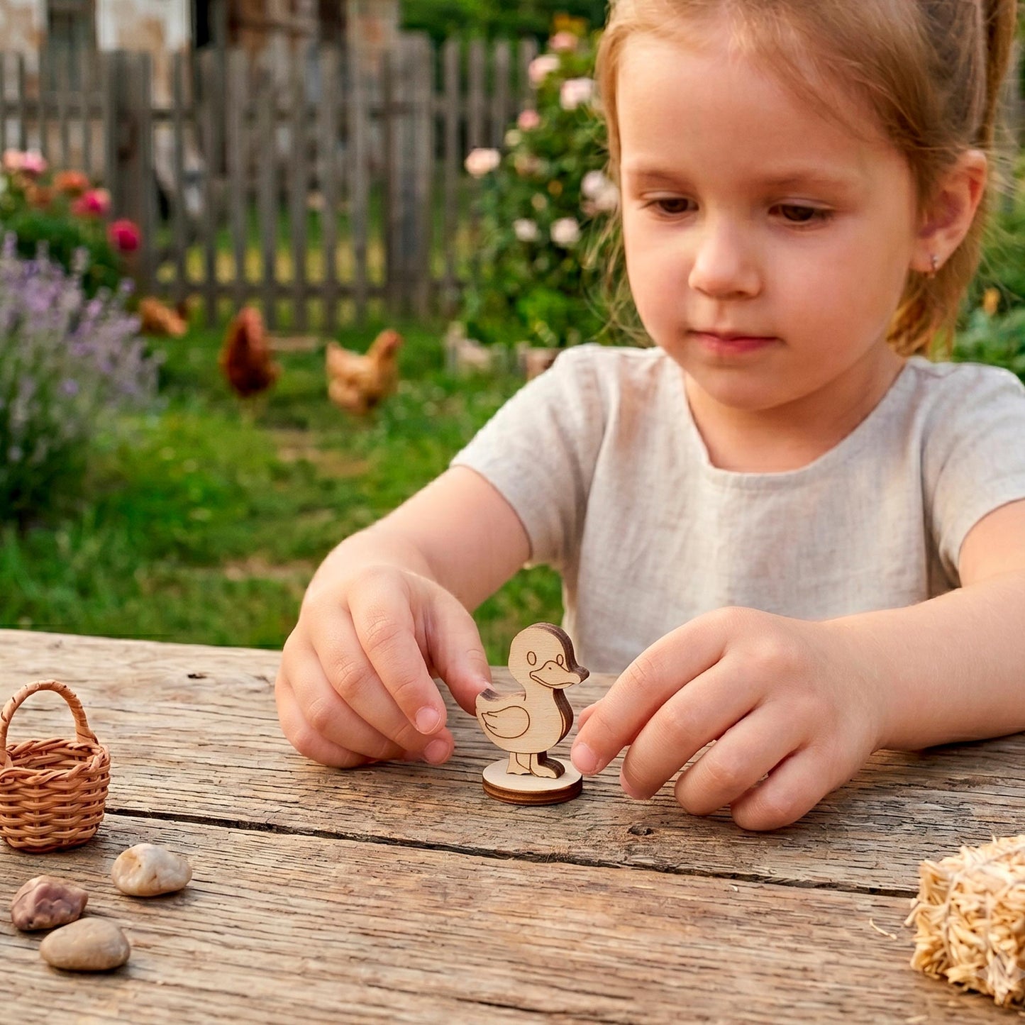 Duck Dollhouse Farm Animal Toy - Wooden Figure for Play, Learning & Painting - Glowforge
