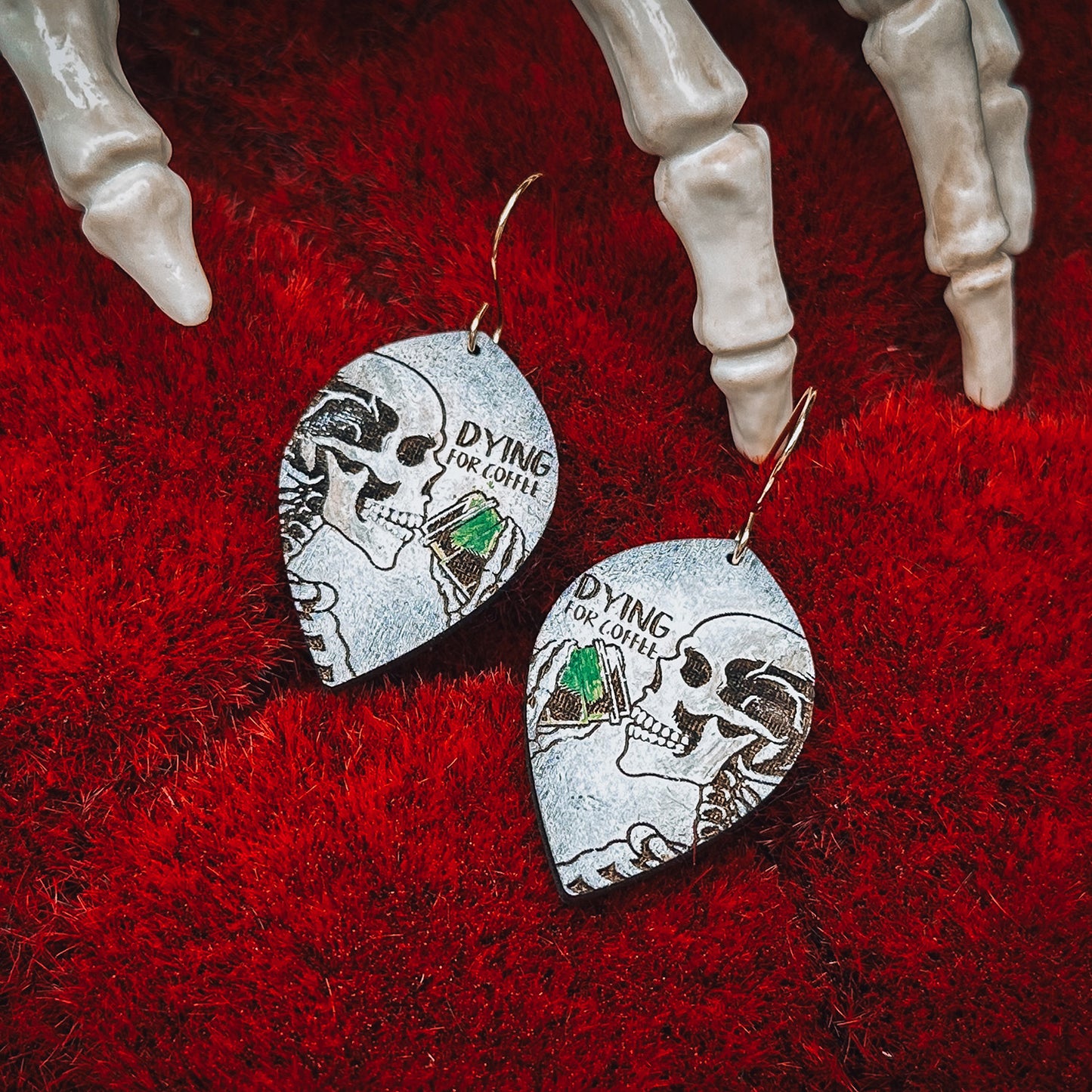 Dying For Coffee Skeleton Earrings - Glowforge