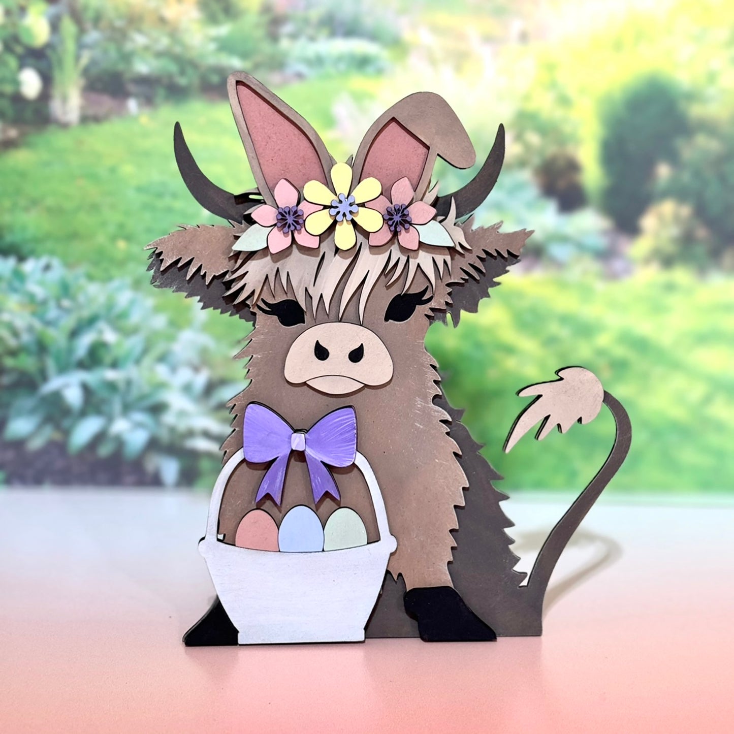 Easter Bunny Highland Cow Shelf Leaner