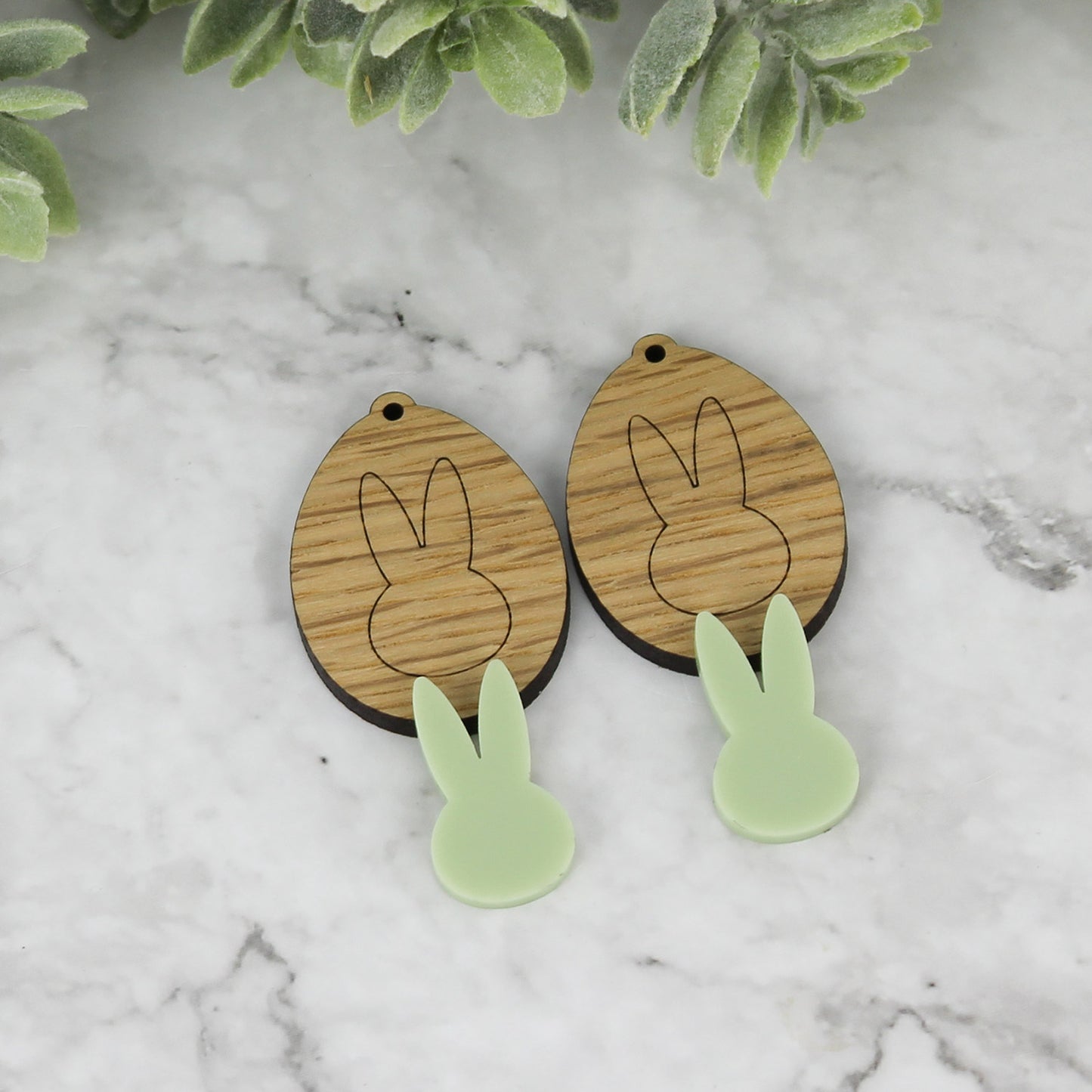 Egg Earrings with Bunny Head Silhouette - Easter Earrings - Glowforge