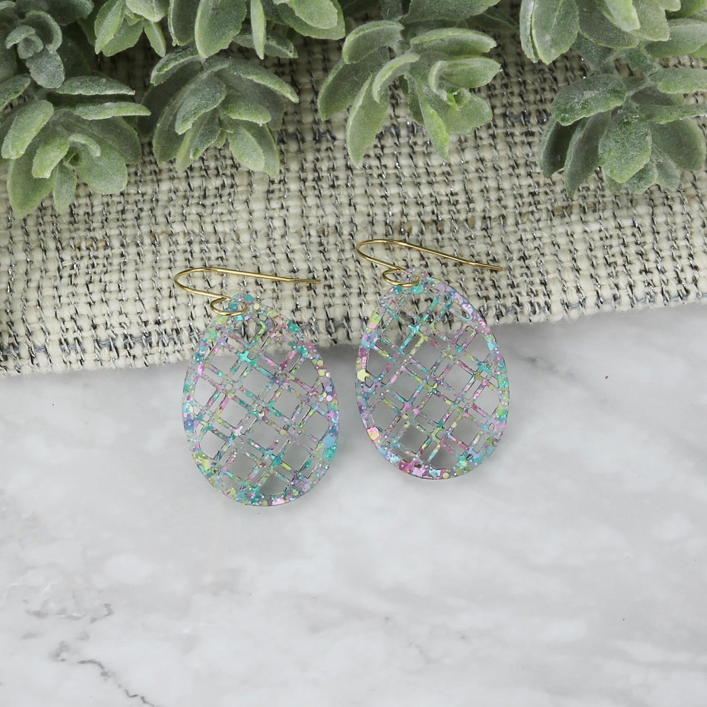 Egg Earrings with Diagonal Lattice - Easter Earrings - Glowforge
