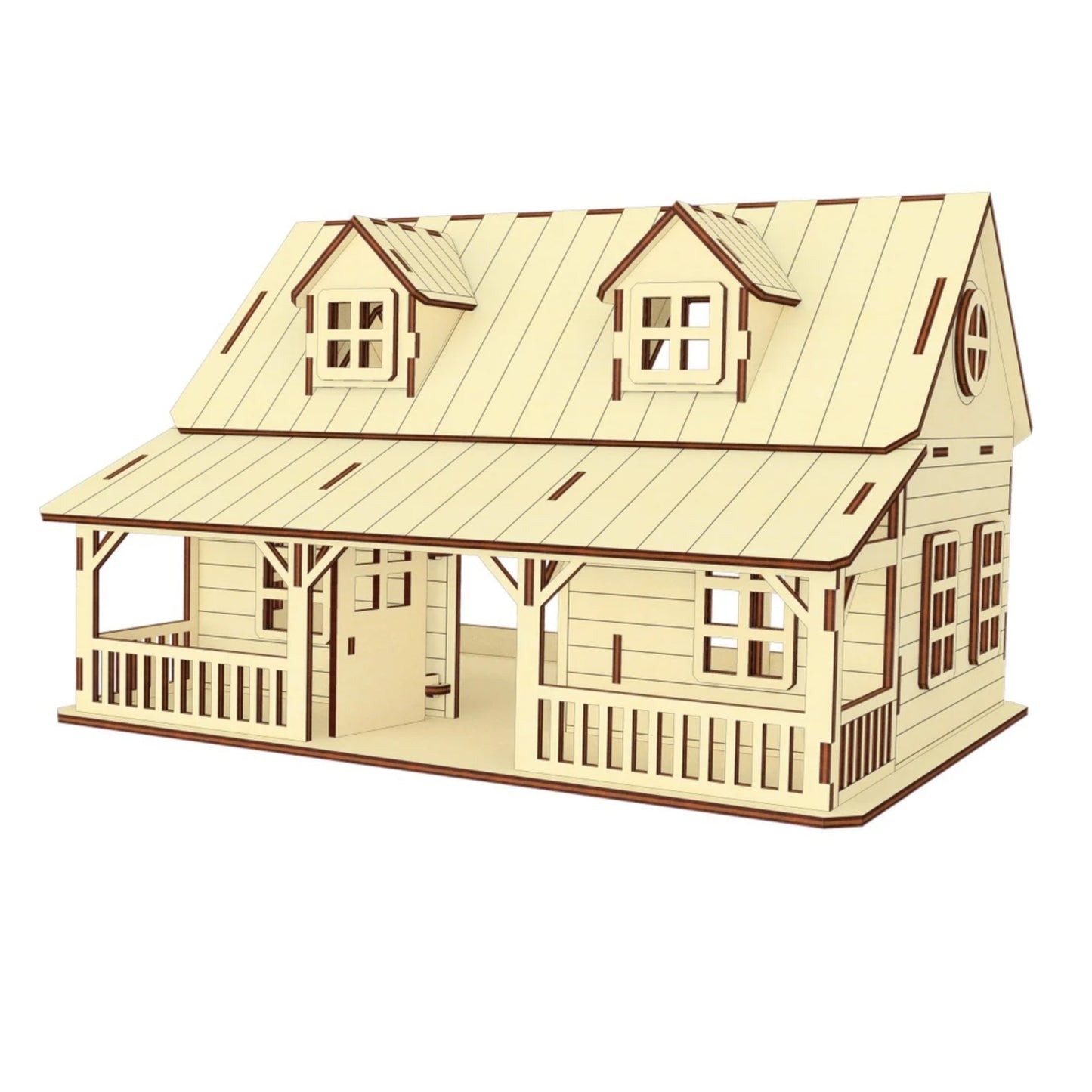 Farmer's Dollhouse with Veranda and Open Back Wall - Glowforge