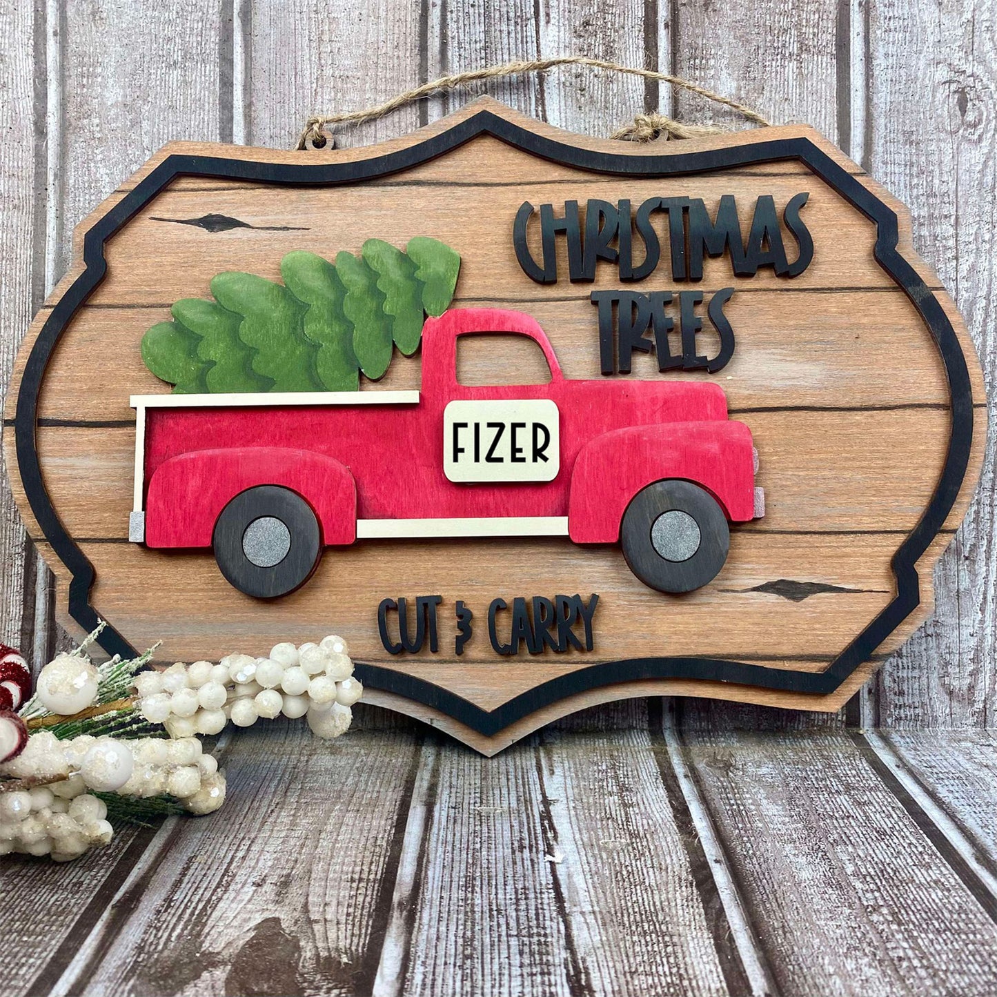 Festive Vintage Truck Christmas Sign - Glowforge