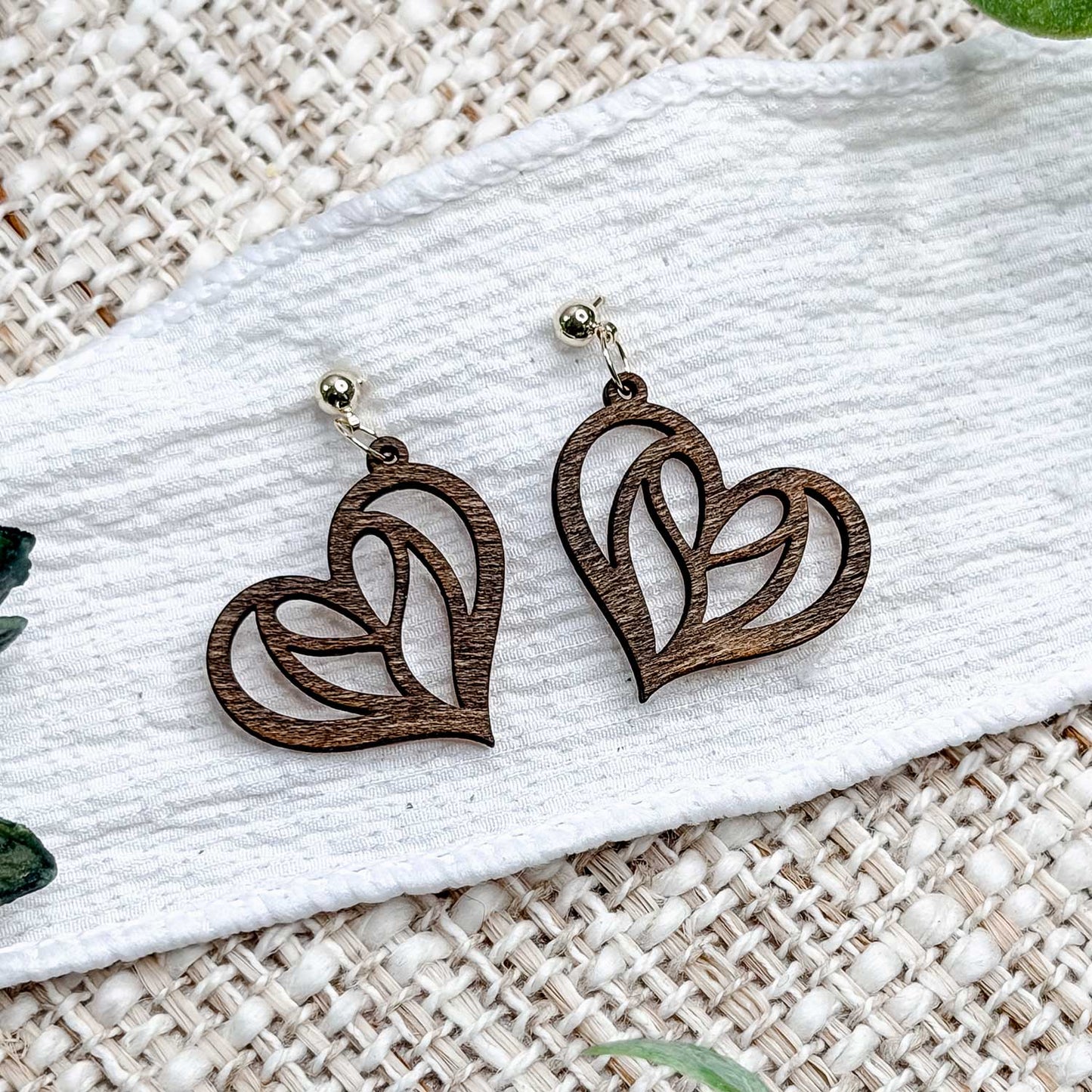 Floral Heart Earrings with Open Cut Design