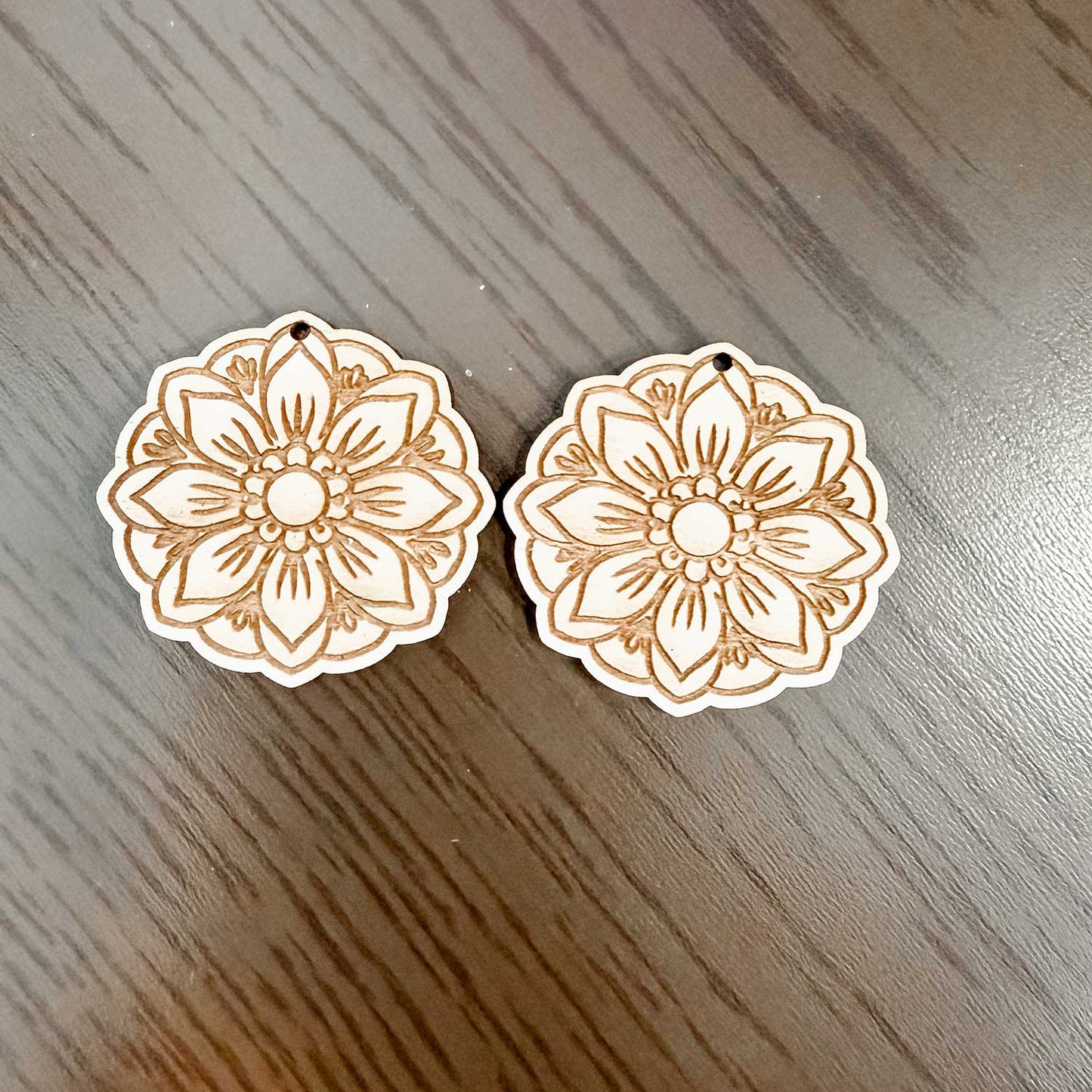Floral Medallion Earrings with Engraved Details - Glowforge