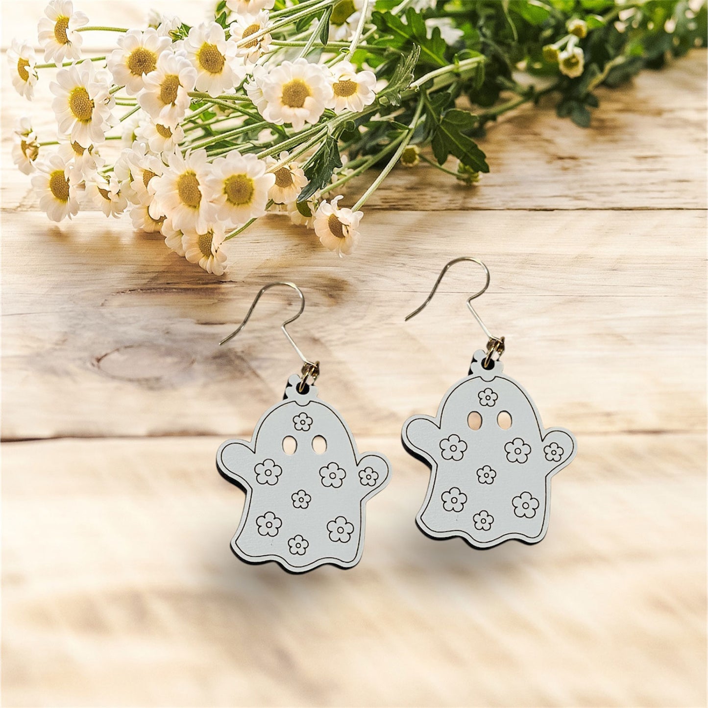Flower Ghost Halloween Earrings - Glowforge