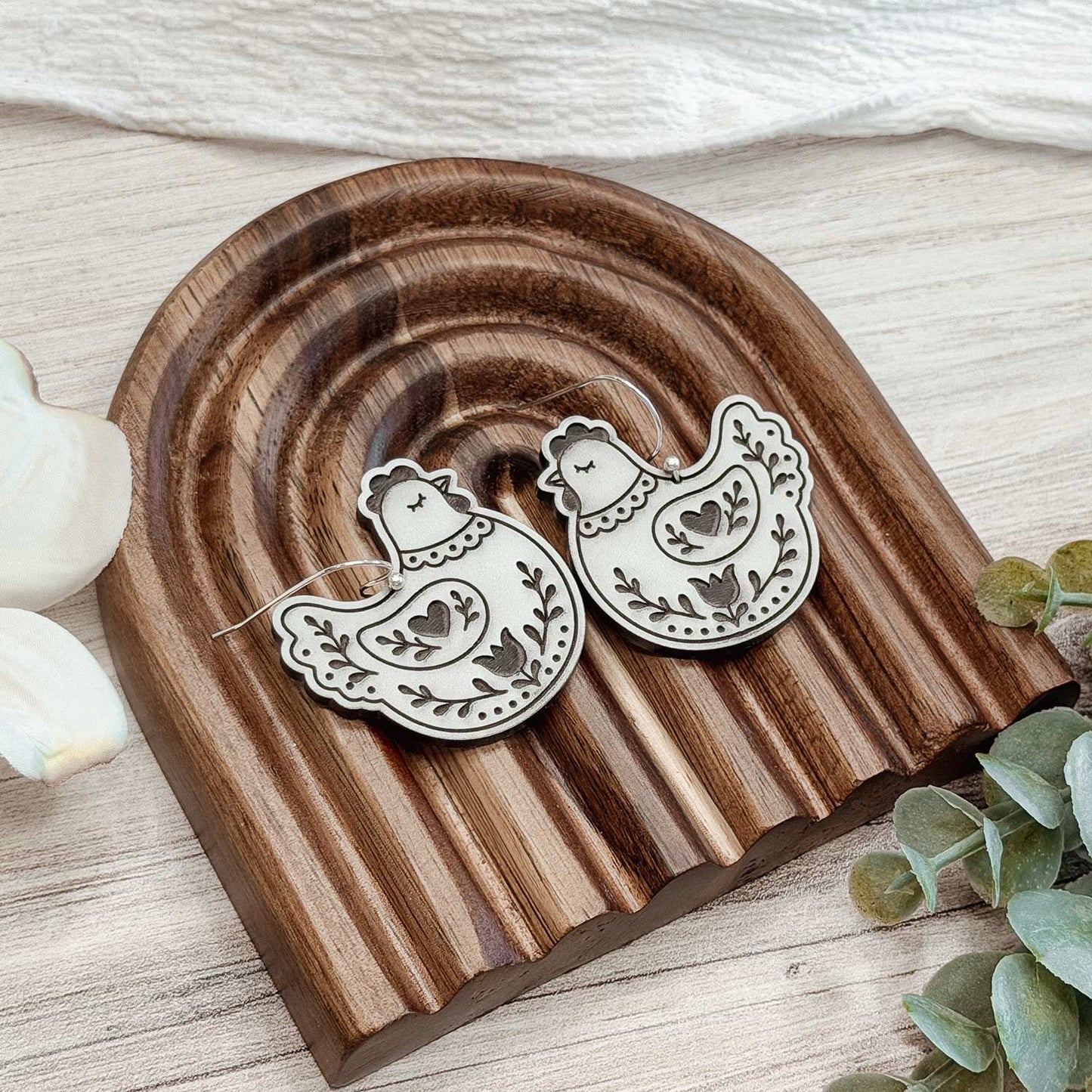 Folk Art Hen Earrings - Glowforge