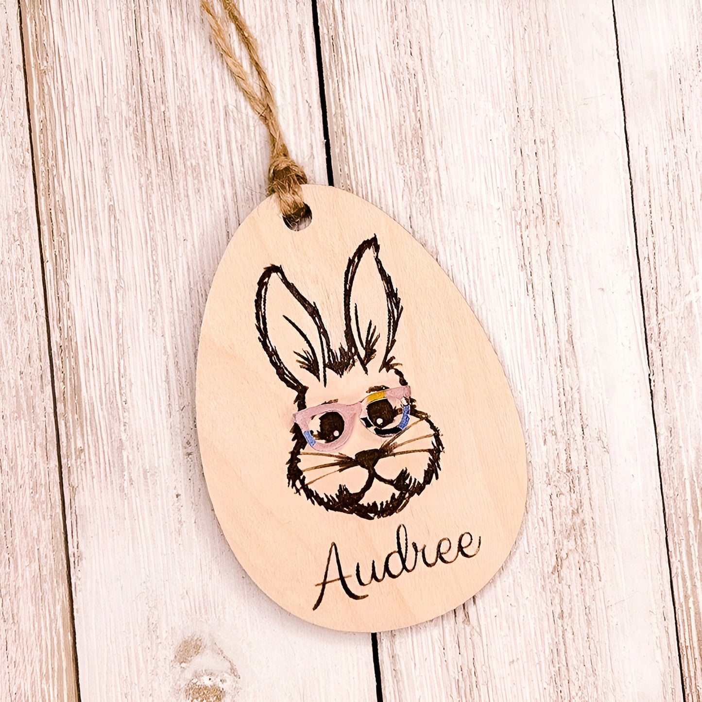 Funny Easter Bunny with Glasses - Personalized Name Basket Tag - Glowforge