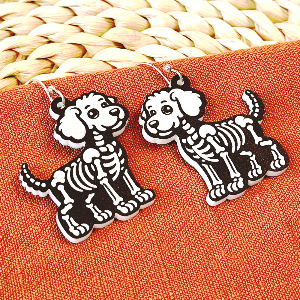 Golden Doodle Dog Halloween Skeleton Earrings - Glowforge