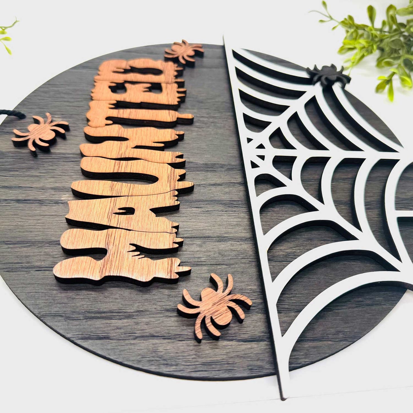 Halloween "HAUNTED" Spider Web Door Sign 10.5" Circle - Glowforge