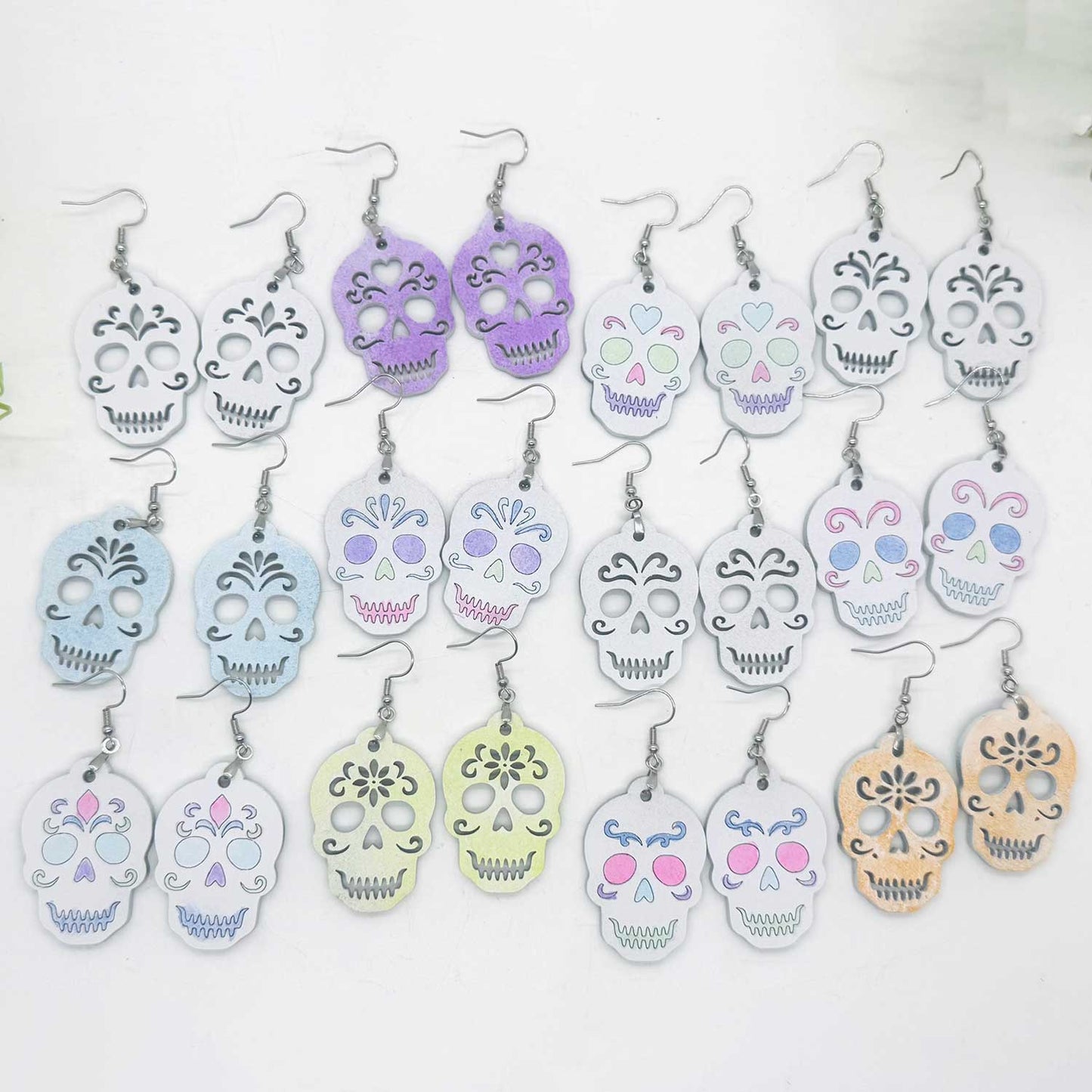 Halloween Sugar Skull Earrings (Set of 12) with Display Stand - Glowforge