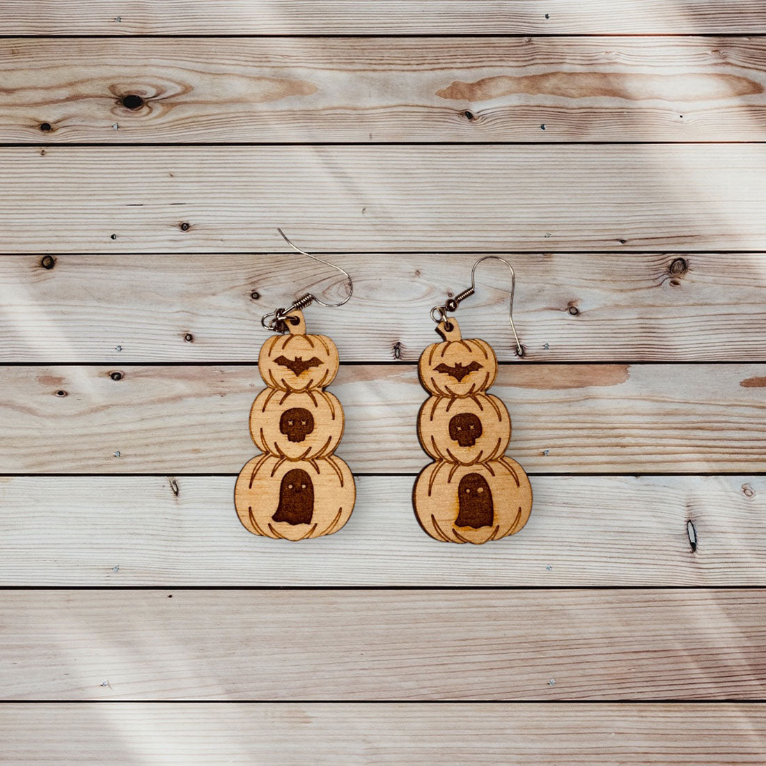 Halloween Symbol Stacked Pumpkin Spooky Dangle Earrings - Glowforge