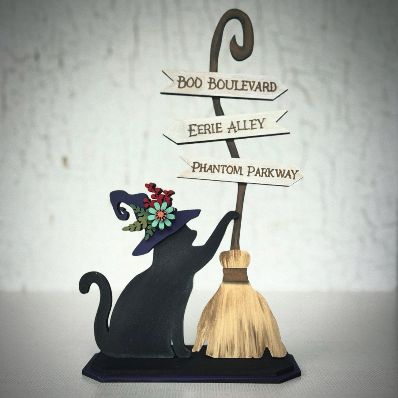 Halloween Witch Cat with Broom Shelf Sitter - Glowforge