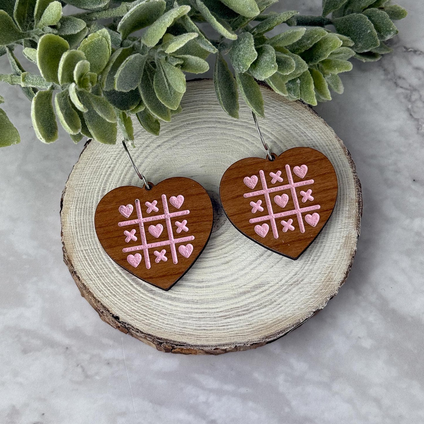 Heart Earrings with Tic-tac-toe Engrave Valentine's Earrings - Glowforge