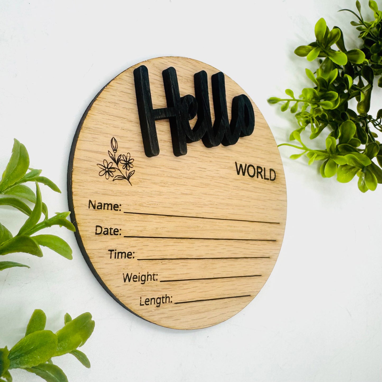 Hello World Baby Birth Announcement Sign #1 - Layered Newborn Stats Round - Glowforge