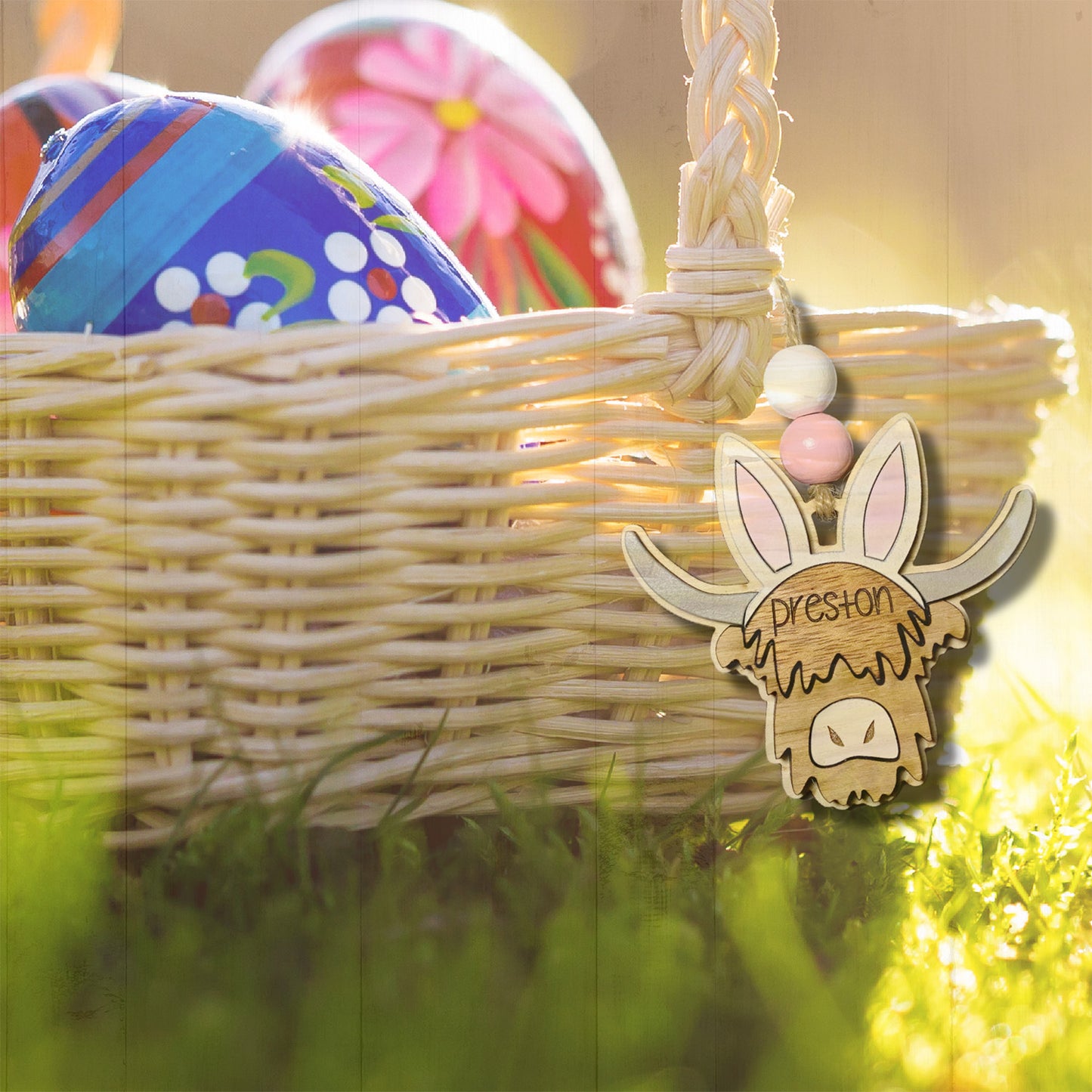Highland Cow Easter Tag with Bunny Ears - Glowforge