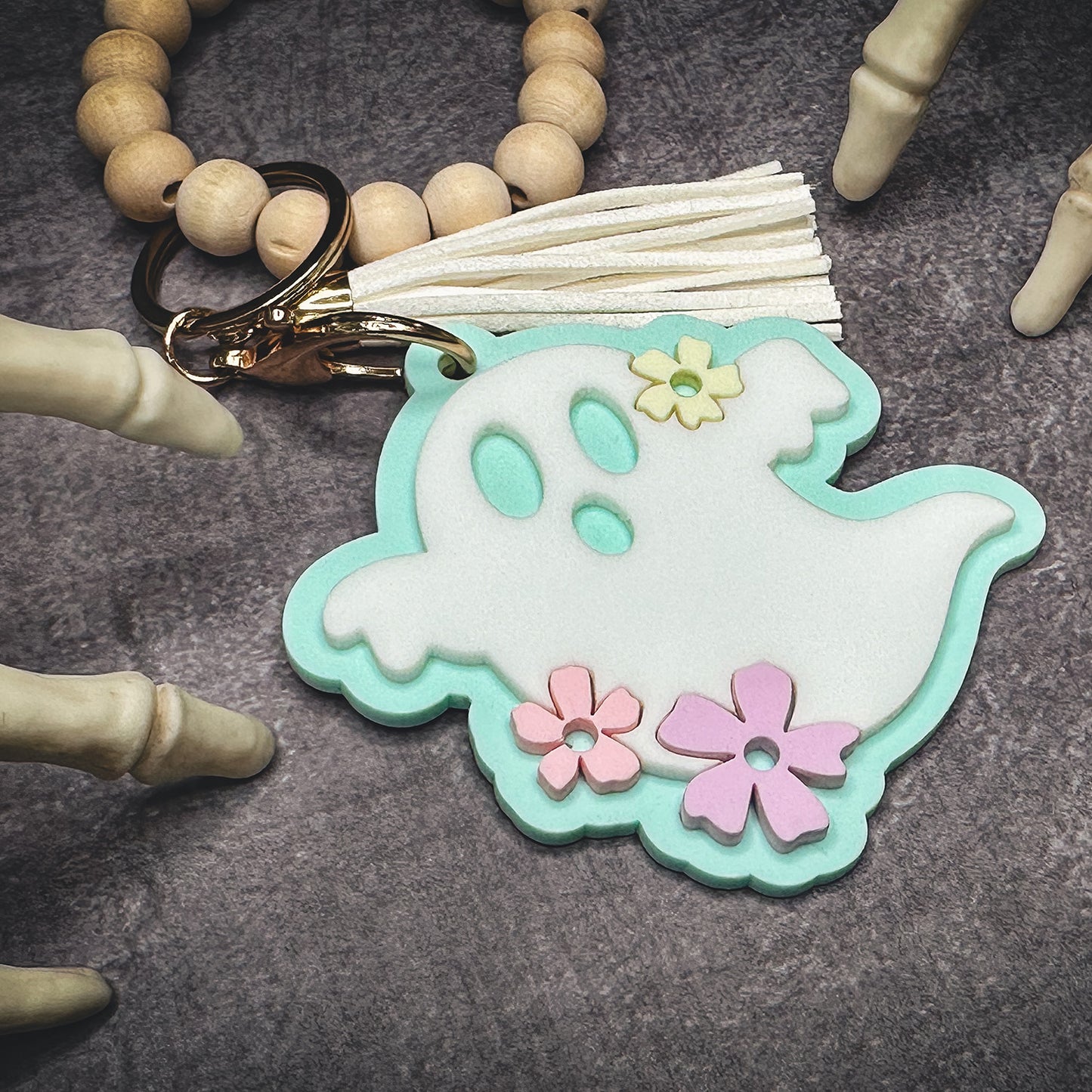 Hippie Halloween Ghost Keychain or Bag Tag