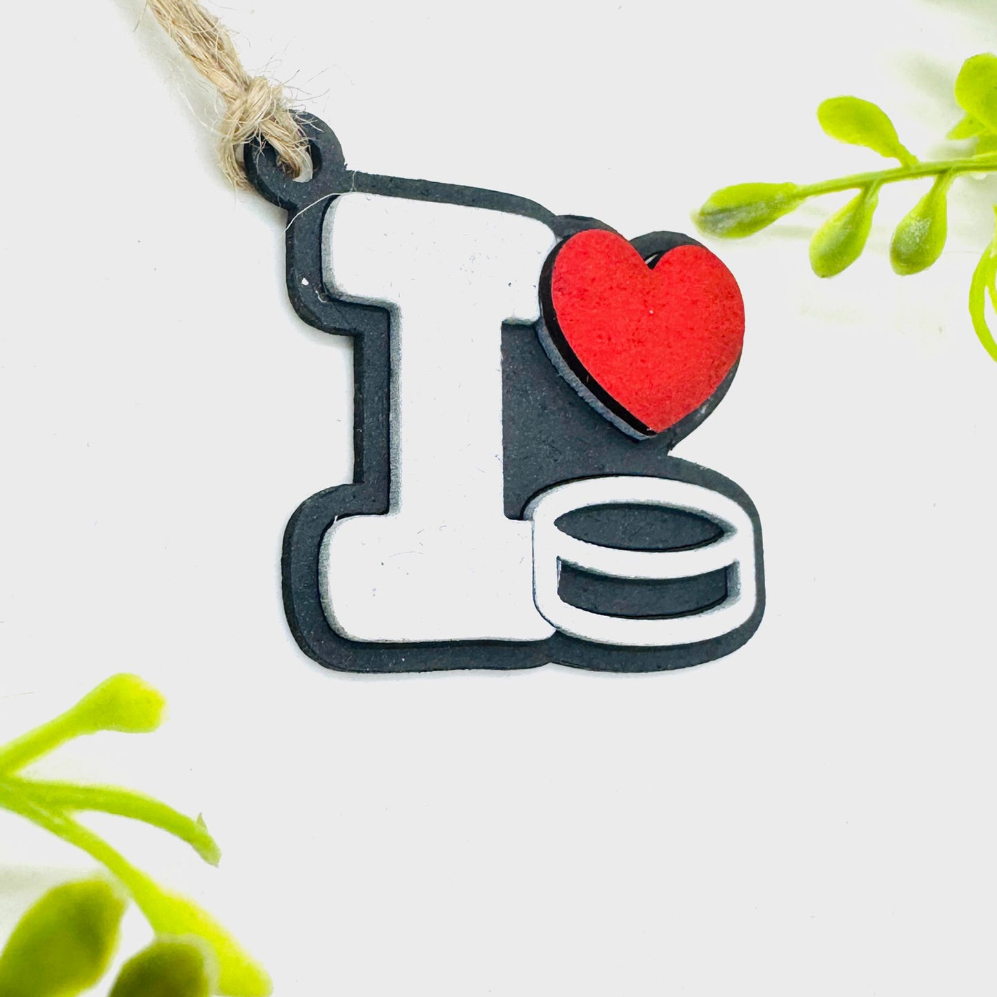 Hockey I Love Sports Car Charm - Team Spirit Hanging Ornament - Glowforge