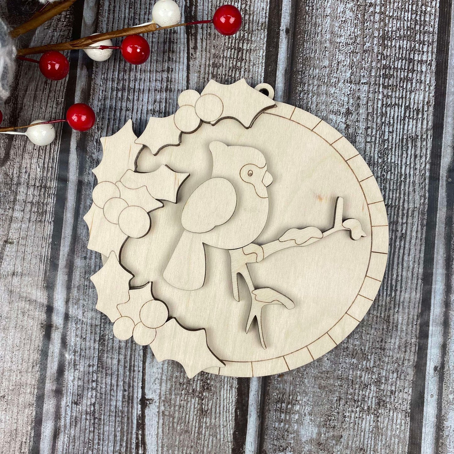 Holly & Checks Cardinal Ornament / Gift Tag - Glowforge