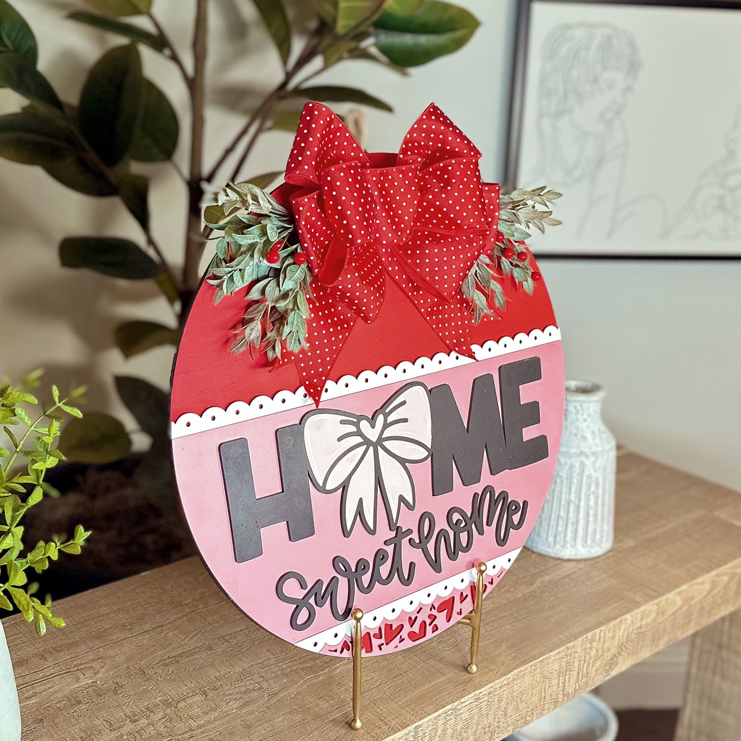 Home Sweet Home Round Door Hanger with Scalloped Edge and Bow - Glowforge