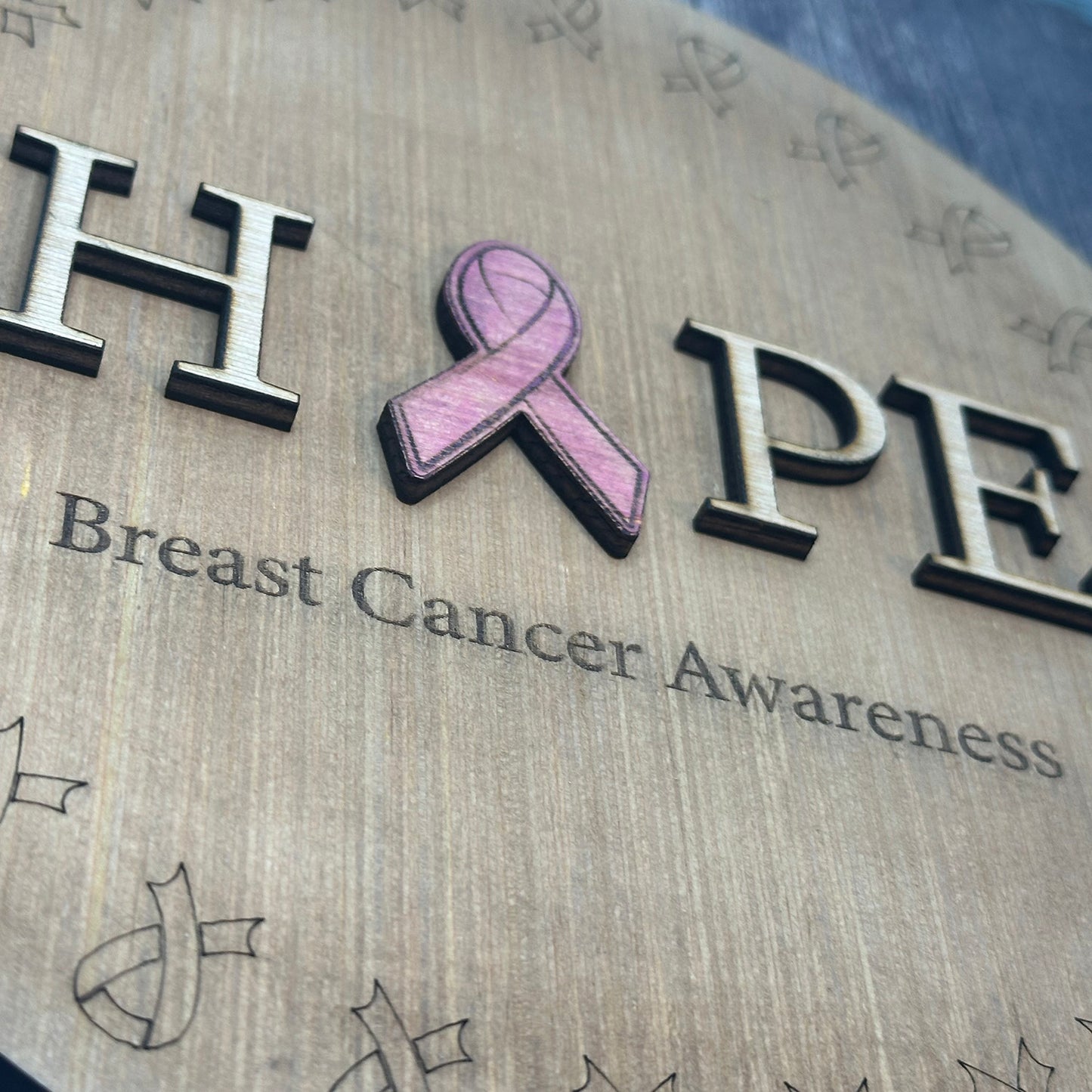 Hope with Border of Ribbons Breast Cancer Awareness Door Sign - Glowforge