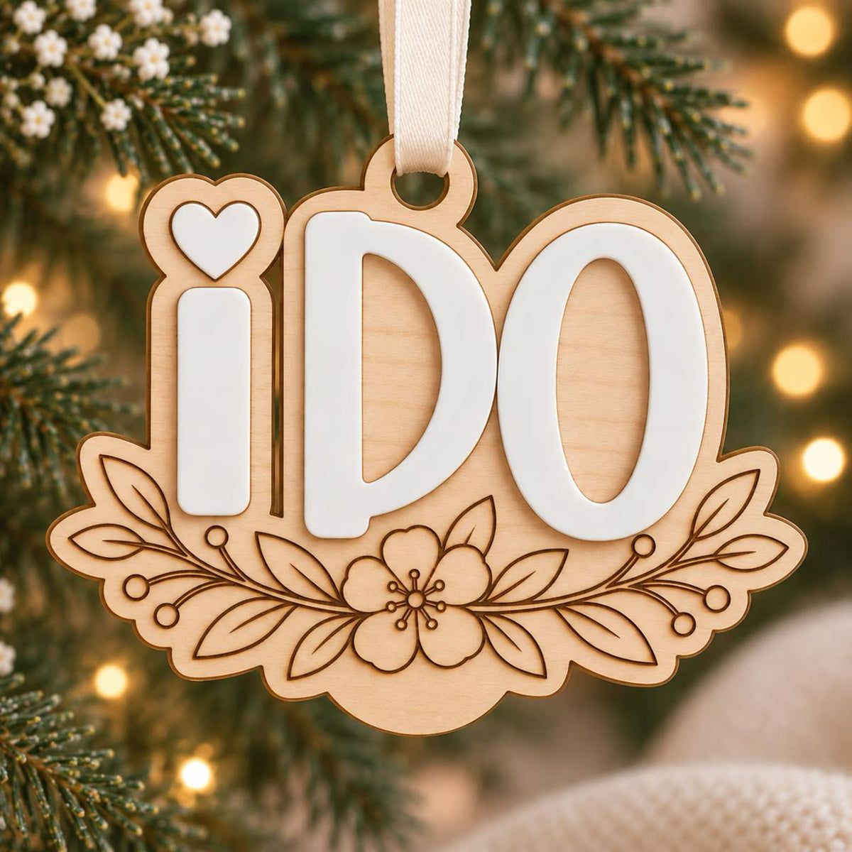 I Do Ornament with Floral Accent - Glowforge