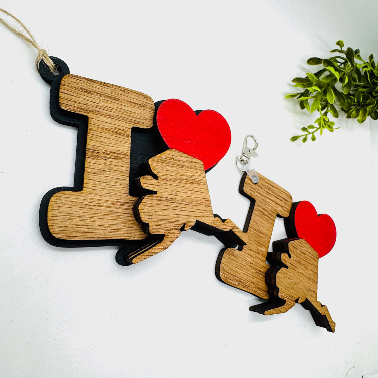 I Love Alaska Keychain Bag Tag Car Charm 3 & 4 Layer Versions (Set of 2)