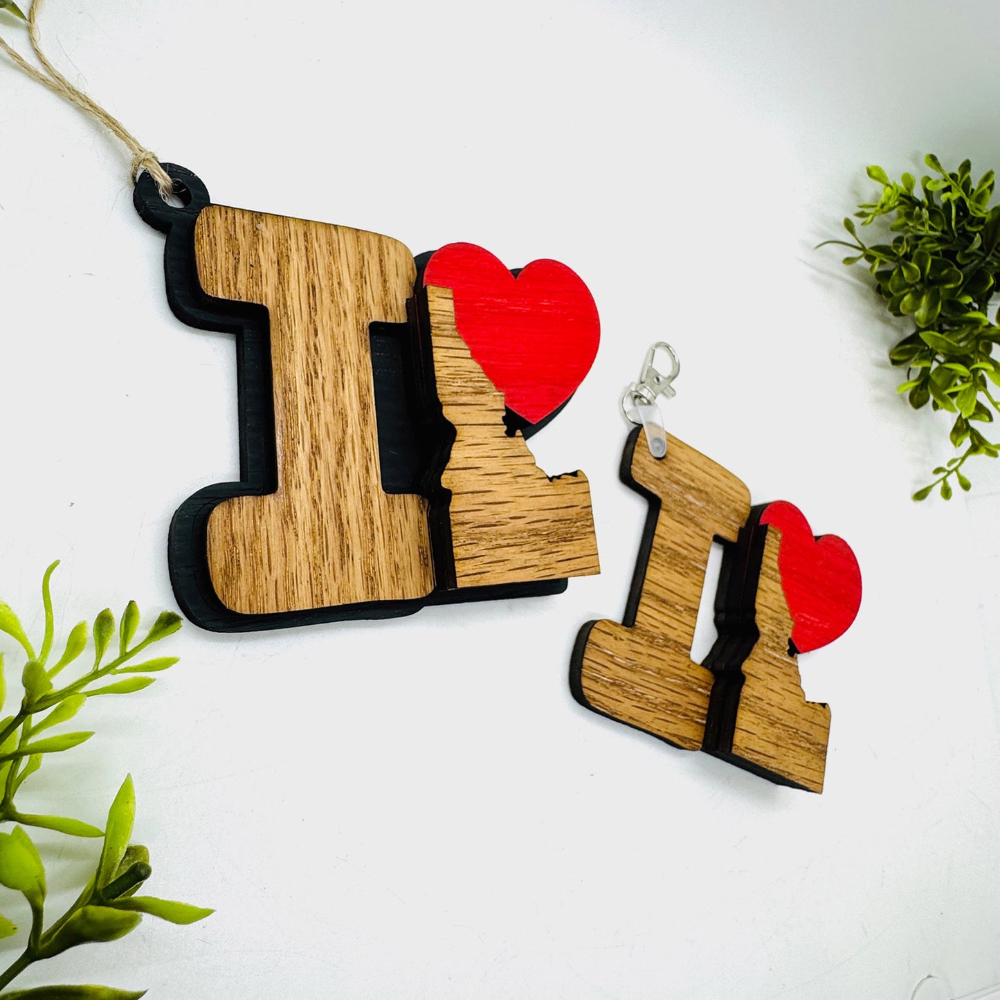 I Love Idaho Keychain Bag Tag Car Charm 3 & 4 Layer Versions (Set of 2) - Glowforge