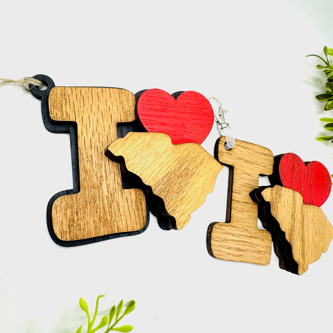 I Love South Carolina Keychain Bag Tag Car Charm 3 & 4 Layer Versions (Set of 2)