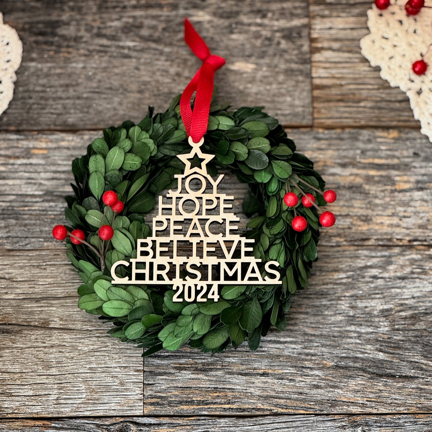 Inspirational Christmas Tree with Stacked Words Ornament / Gift Tag (Wide Version) 2024 - Glowforge