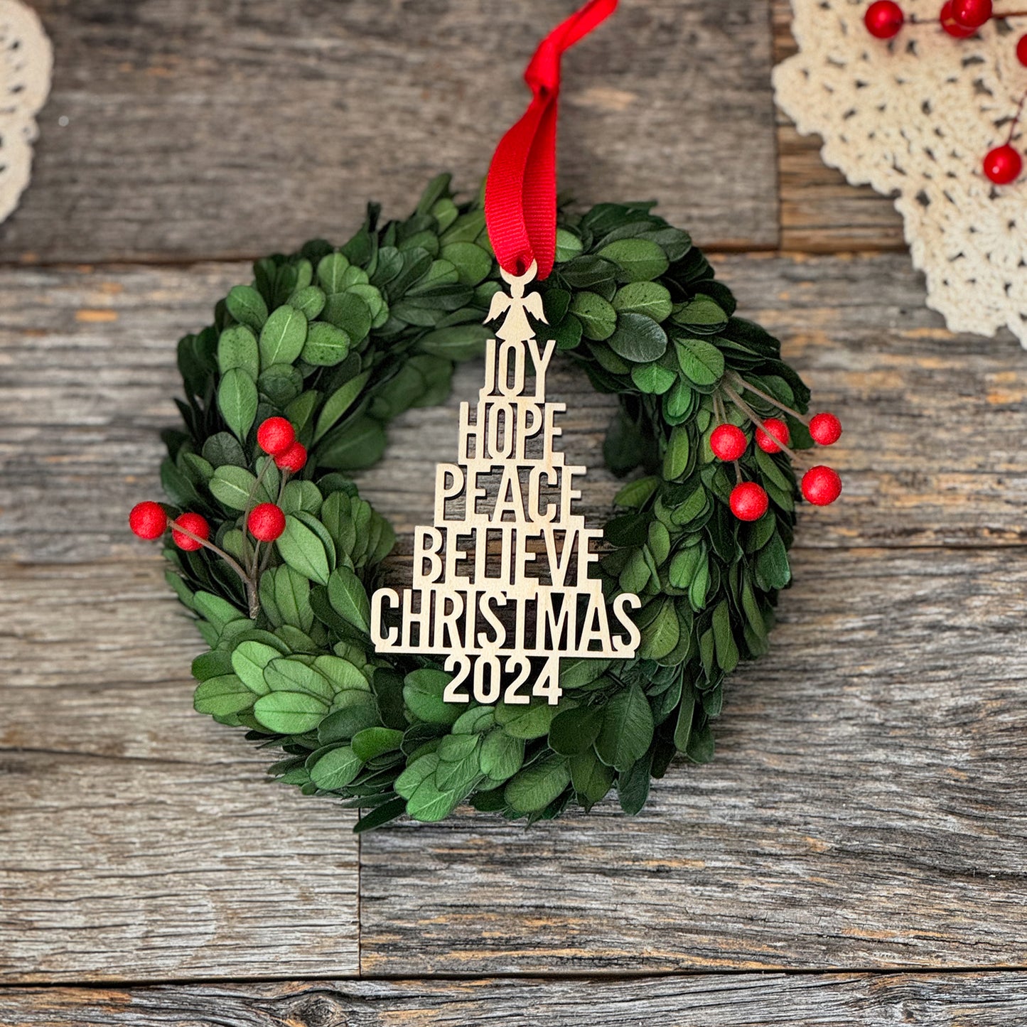 Inspirational Christmas Tree with Stacked Words Ornament / Gift Tag (Slim Version) 2024 - Glowforge