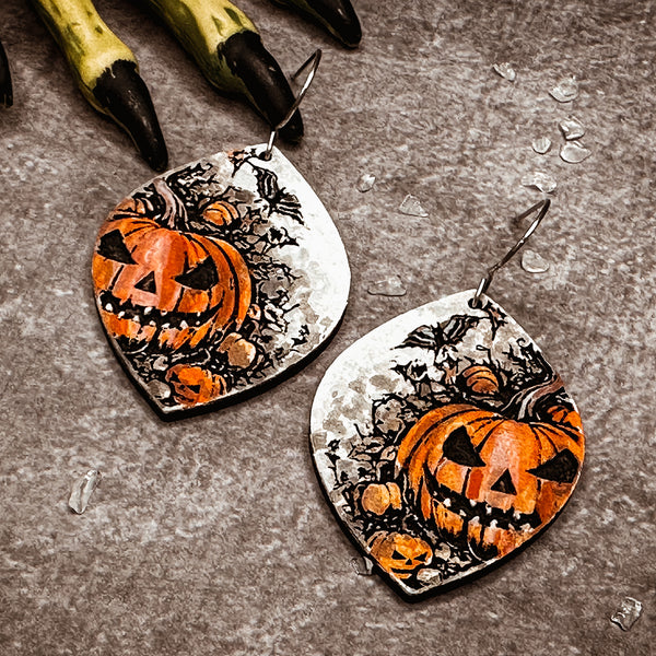 Halloween Leather Earrings For Women - Orange Teardrop Pumpkin Dangle Earrings, Spooky Fashion Accessory - View #5