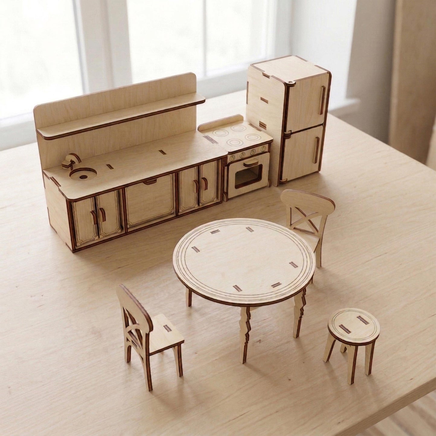 Kitchen Dollhouse Furniture Set 1:12 - Miniature Cabinets, Table & Accessories - Glowforge