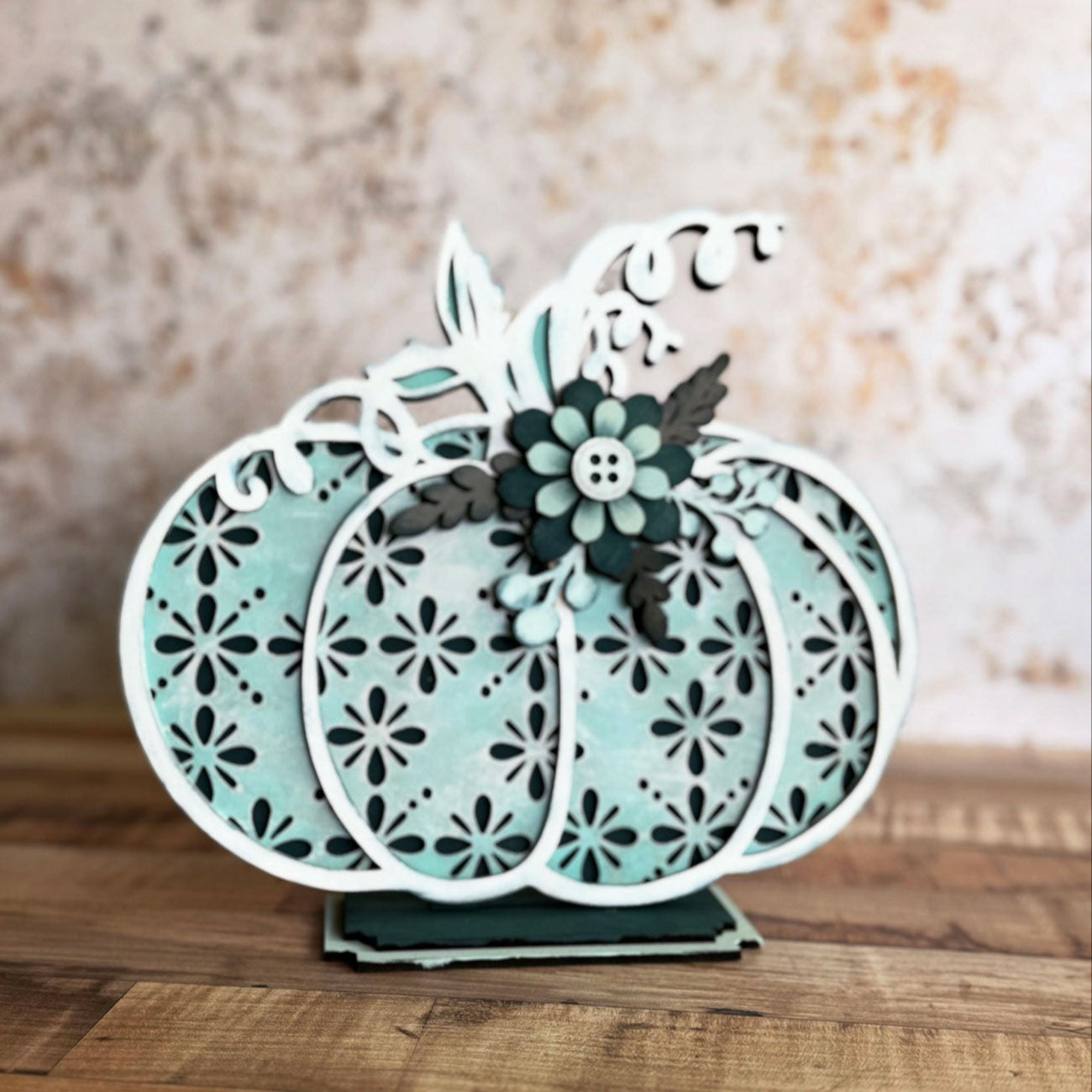 Layered Farmhouse Style Floral Pumpkin Shelf Sitter for 1/8" Material - Glowforge