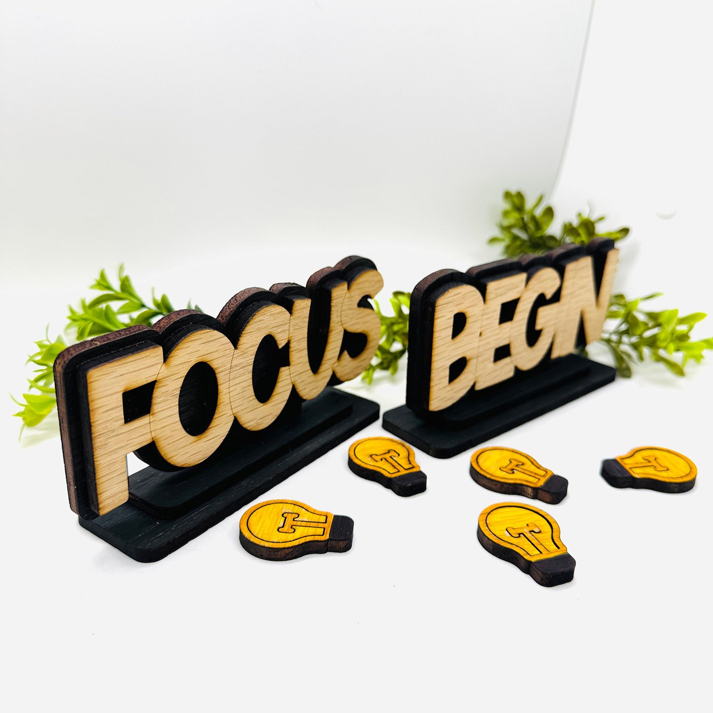 Layered Focus + Begin Table Signs (Set of 2) - Glowforge