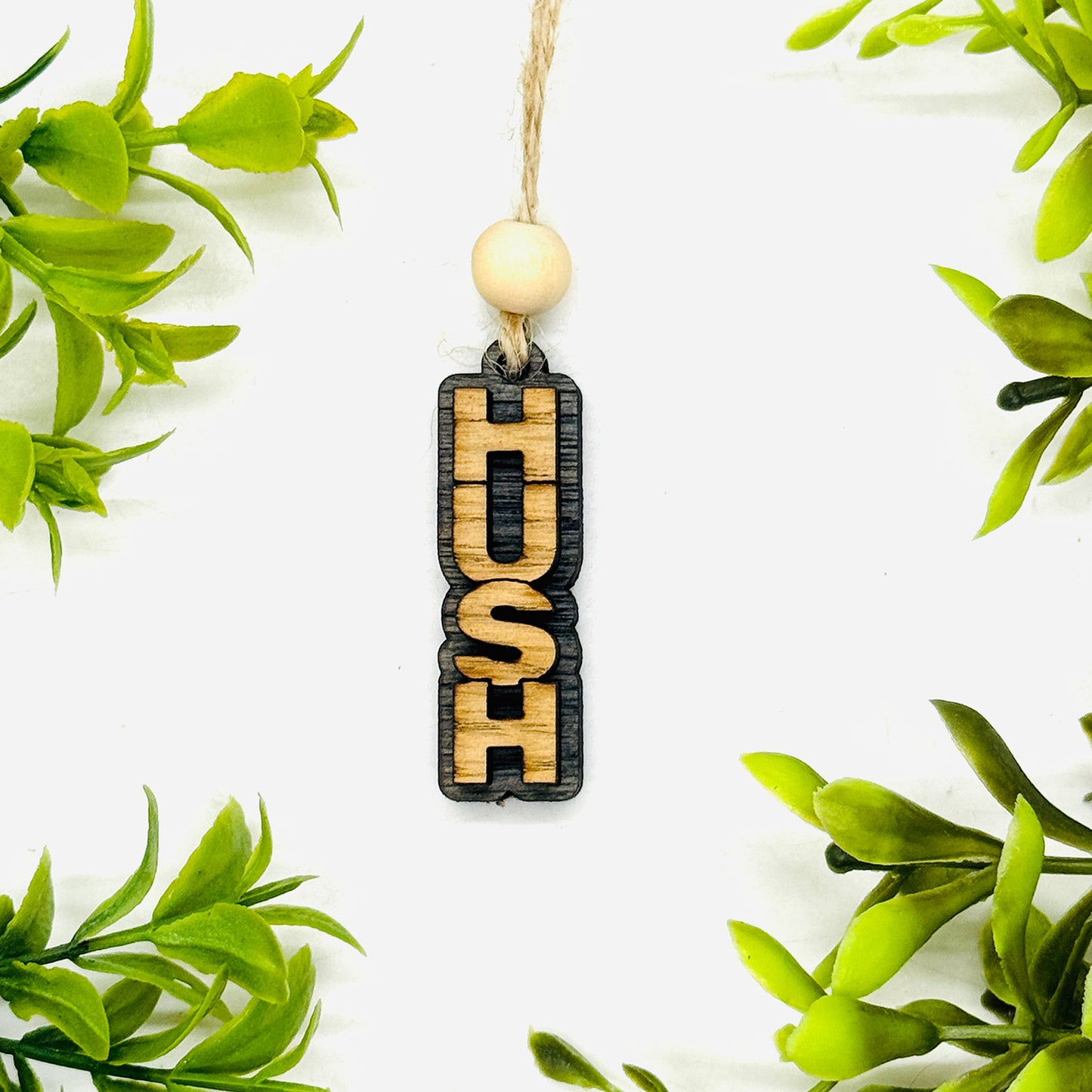 Layered HUSH Stacked Word Car Charm - Funny Hanging Car Accessory - Glowforge