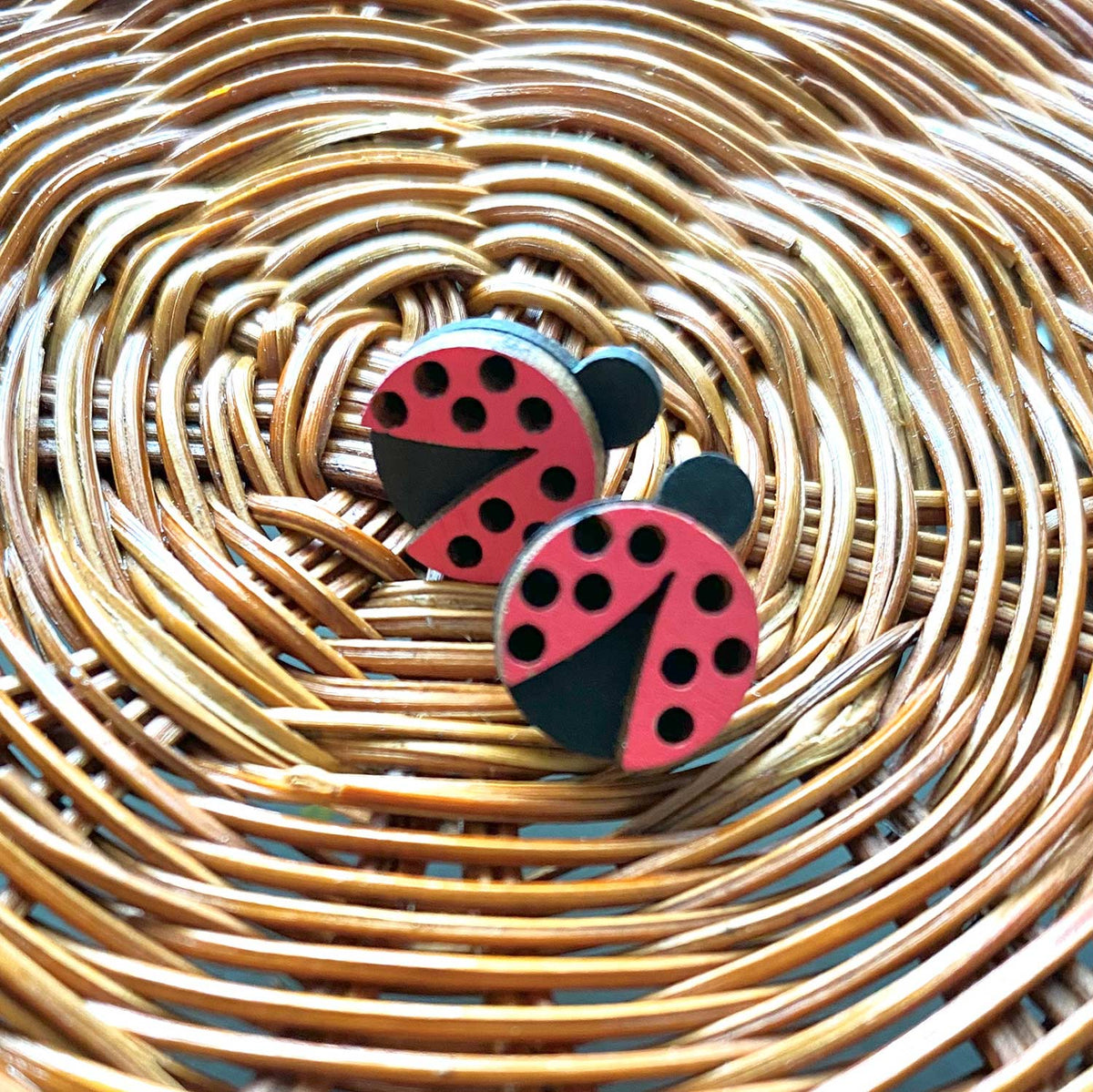 Layered Ladybug Mini Stud Earrings