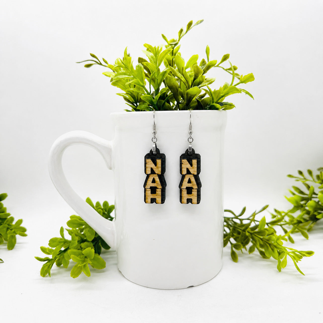 Layered NAH Stacked Word Earrings - Funny Statement Dangle Earrings - Glowforge