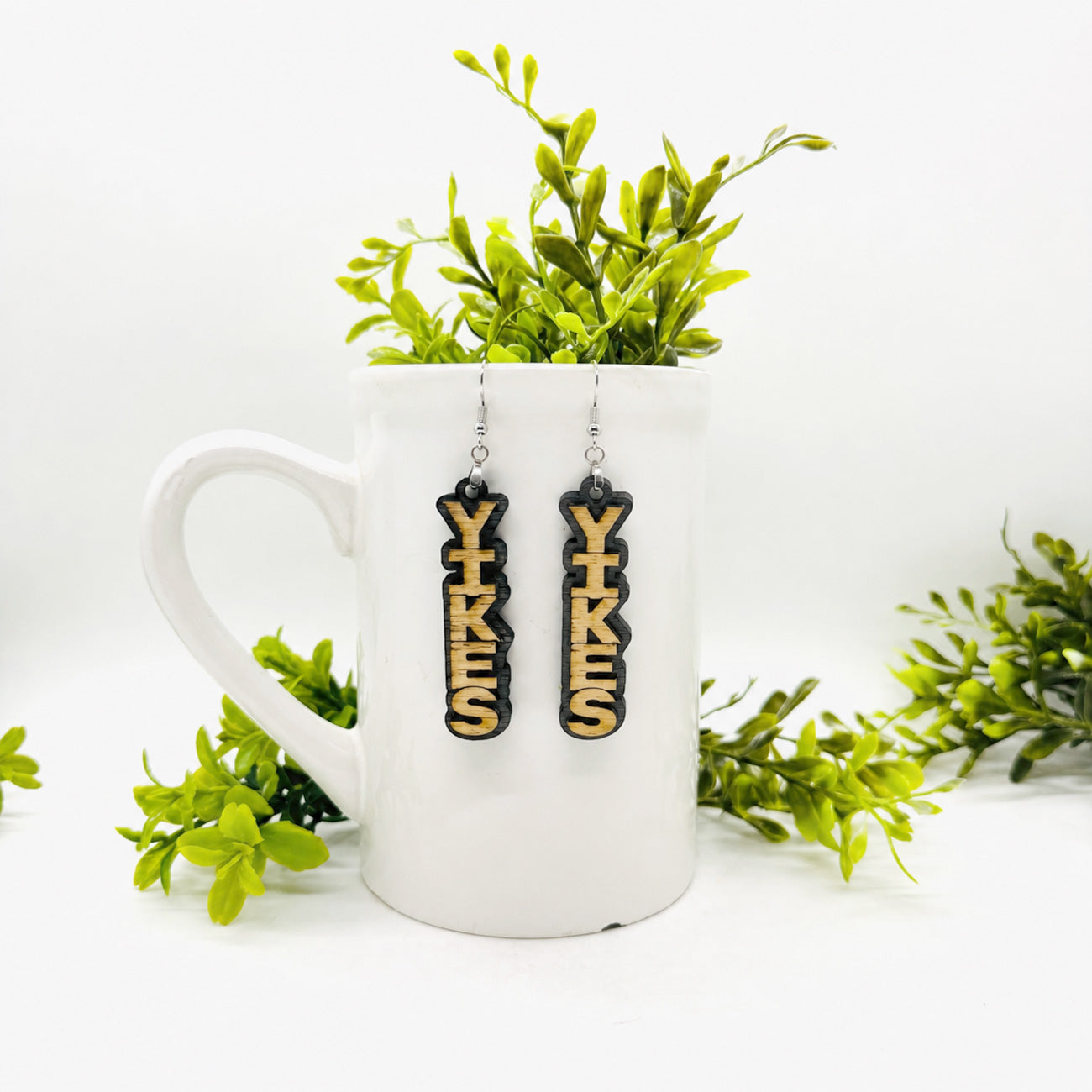 Layered YIKES Stacked Word Earrings - Funny Statement Dangle Earrings - Glowforge